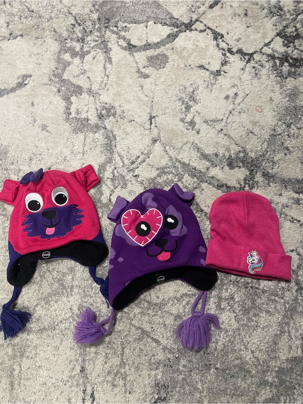 Kids Pink & Purple Animal Beanie Hats with Earflaps - Cute Winter Kids Caps